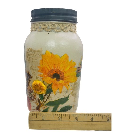 Handcrafted Floral Mason Jar with Truck Design and 3D Clay Farmhouse Artwork - Picture 11 of 13